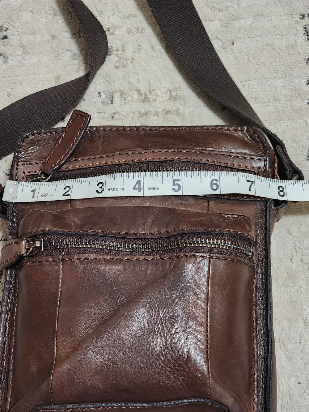 Men's Brown Leather Crossbody Bag - Classic Everyday Carry Muliple Zip Pockets